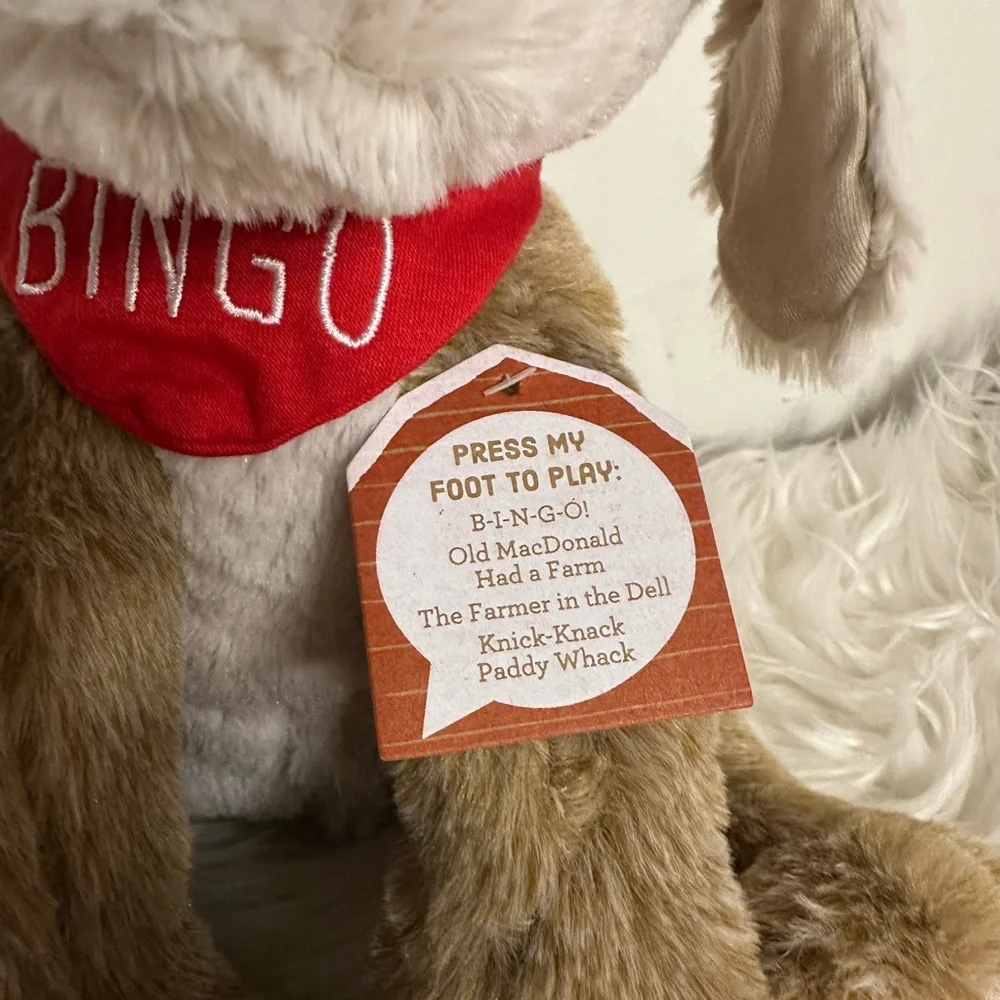 Demdaco Brown and White Plush Dog Toy with Fluffy Fur